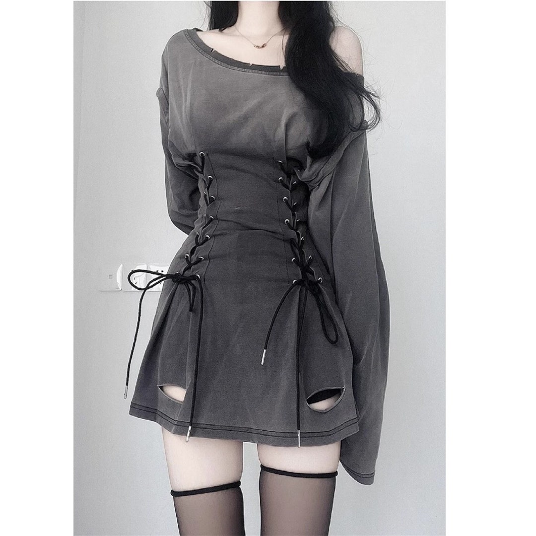 Gothic Bandage Slim Dress Dresslong Sleeve Dressy2k Corset - Etsy