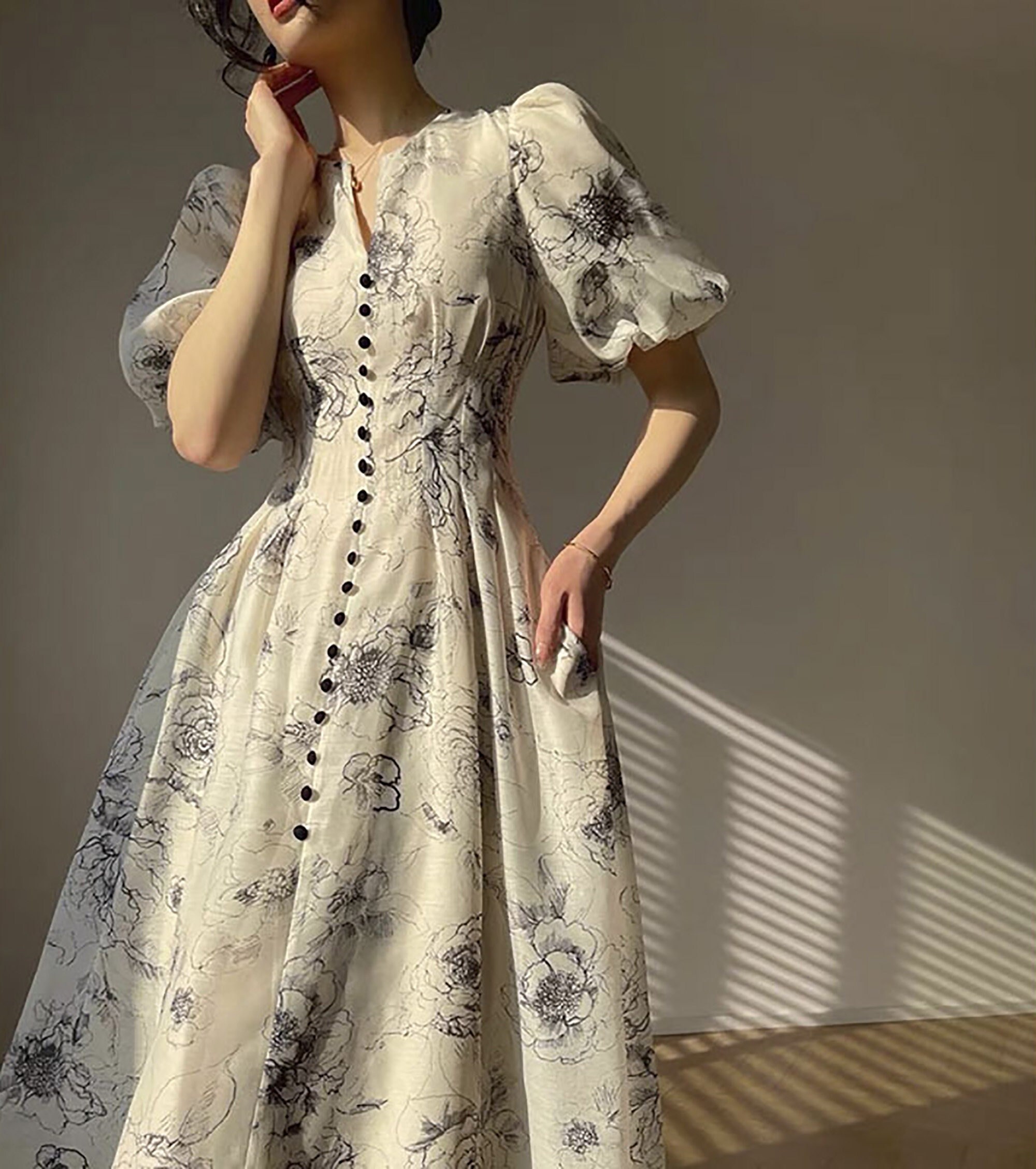 French Floral Midi Dressvintage Palace Style Dresssweet Etsy UK