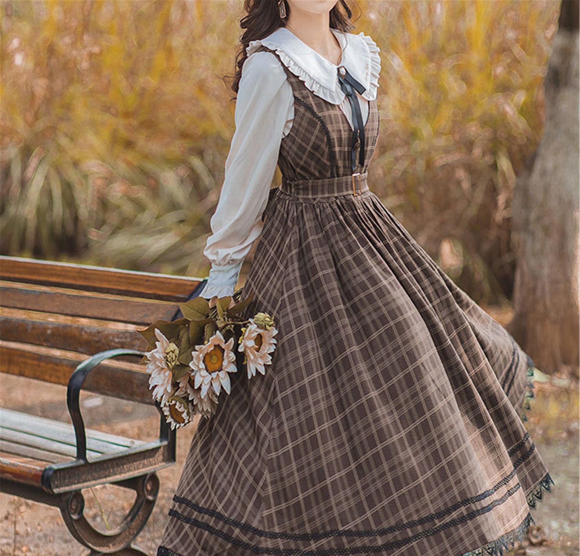 Vintage Dark Academia Dress,Victorian A Line Dress,French Vintage Dress,Cottagecore Dress,Prairie Dress,Fall Dress For Women,Fairy Dress