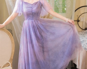 Purple Tie-dye Gauze Dresspuff Sleeve Dressfairy Bling Tulle -  Norway