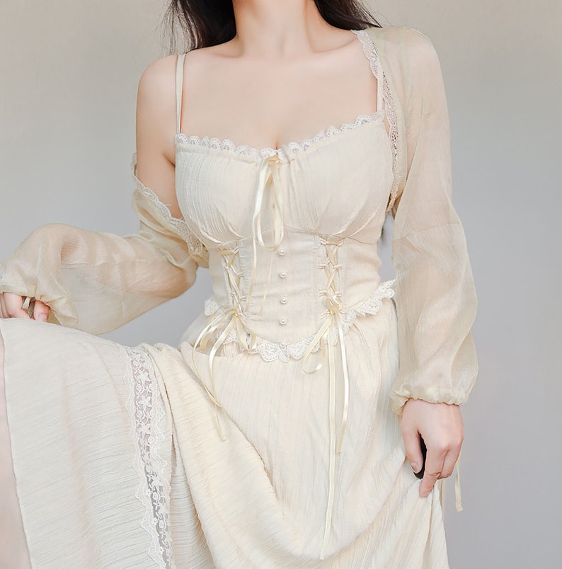 Vintage Lace Straps With Cardigan Slip Dress Corset Dress Etsy