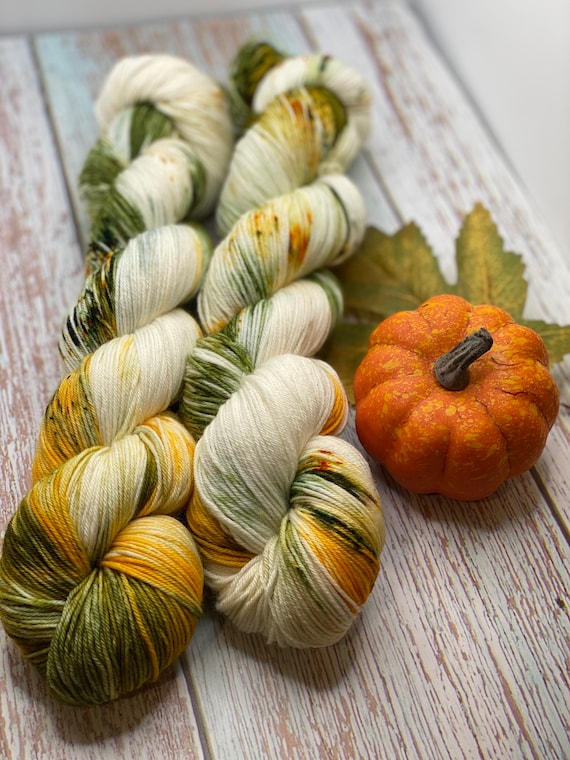 Autumn Vibes - Green, Moss, Orange, Yellow, Blue, Brown, Hand Dyed Merino Nylon Fingering Sock Yarn, Superwash, Hand Painted, Sock Sets