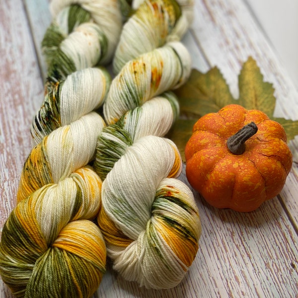 Autumn Vibes - Green, Moss, Orange, Yellow, Blue, Brown, Hand Dyed Merino Nylon Fingering Sock Yarn, Superwash, Hand Painted, Sock Sets