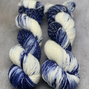 Blue Sapphire - Diamond Sock, Merino/Nylon/Lurex, Ocean Colors, Hand Dyed, Fingering Sock Yarn, Superwash, Hand Painted