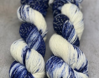 Blue Sapphire - Diamond Sock, Merino/Nylon/Lurex, Ocean Colors, Hand Dyed, Fingering Sock Yarn, Superwash, Hand Painted