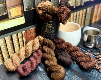 The Espresso Bar -  Mini Skein Sock Kit, Doodle Sock Yarn, Fingering, Monster Sock Mini Set, Scrappy Socks, Colorwork, SW Merino/Nylon,