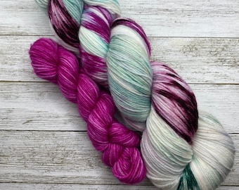 Winter Berries - Pink, Teal, Plum, Hand Dyed Merino Nylon, Merino Cashmere, Fingering Sock Yarn, Superwash, Sock Yarn Set, Choose Your Base!