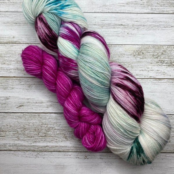 Winter Berries - Pink, Teal, Plum, Hand Dyed Merino Nylon, Merino Cashmere, Fingering Sock Yarn, Superwash, Sock Yarn Set, Choose Your Base!