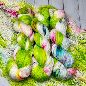 Spring Flowers - Neon Green, Neon Pink, Aqua, Yellow, Superwash Merino Nylon Fingering, DK, Worsted, Bulky, Easter Yarn, Spring Yarn