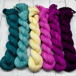 Arctic Chill - Mini Skein Sock Kit, Doodle Sock Yarn, Fingering, Monster Sock Mini Set, Scrappy Socks, Colorwork, DK, Worsted, Knitting