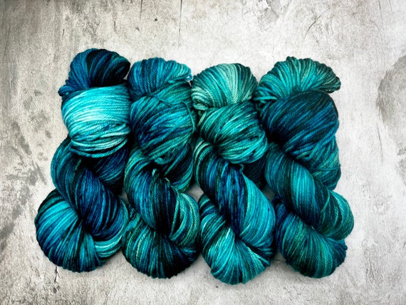 Fathoms Below -  Hand Dyed Superwash Merino/Nylon Worsted, Gift for Her, Fingering, DK, Worsted, Bulky Weight Yarn, Sock Yarn, Choose Base!