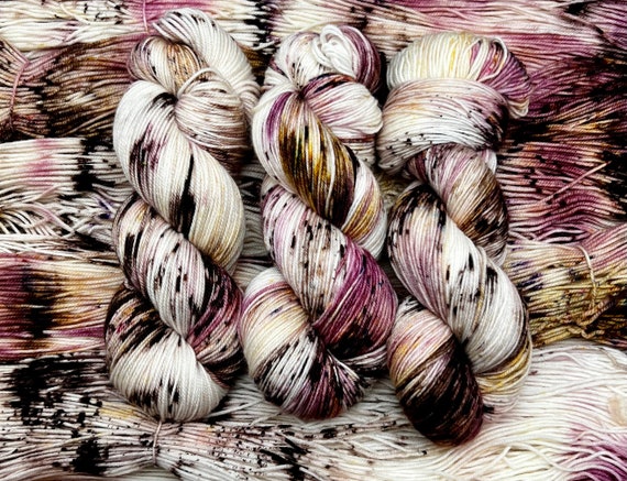 Love on the Rocks - Blush Pink, Gold, Brown, White Merino Nylon Yarn, Superwash, Merino Cashmere, Fingering, DK, Worsted, Hand Dyed