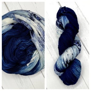 Blue Sapphire- Dark Blue, Deep Blue, Ocean Colors, Hand Dyed MCN, Fingering Sock Yarn, Superwash, Hand Painted Merino Cashmere