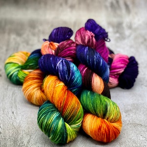 Autumn Rainbow - Harvest Colors, Hand Dyed Merino/Nylon Sock Yarn, Superwash, Hand Painted Merino Nylon, Rainbow Yarn, DK, Worsted, Bulky