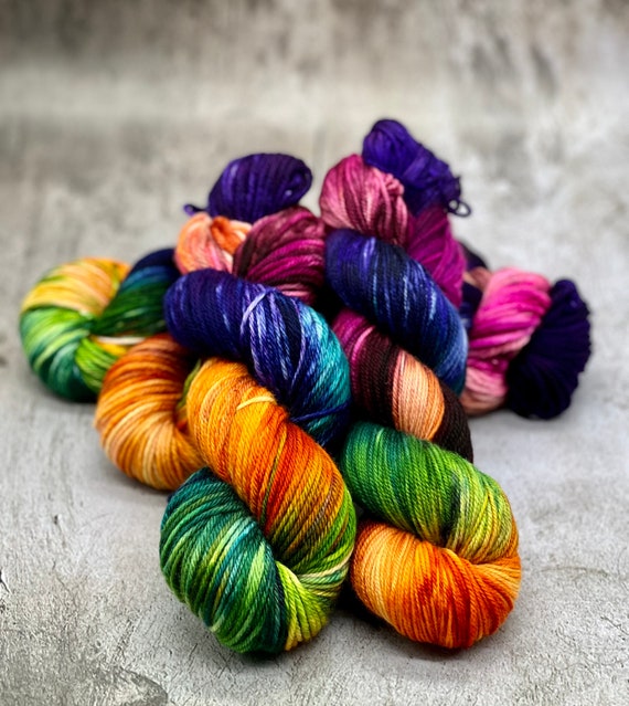 Autumn Rainbow - Harvest Colors, Hand Dyed Merino/Nylon Sock Yarn, Superwash, Hand Painted Merino Nylon, Rainbow Yarn, DK, Worsted, Bulky