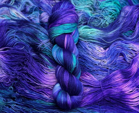 Under the Sea - Hand Dyed Superwash Merino/Nylon Worsted, Sweater Quantity, Multiple Weights, Gift for Her, Pink, Purple, Teal, Aqua