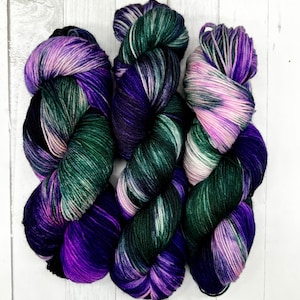 Indulgence - Green, Purple, Teal Yarn, Hand Dyed 75/25 Fingering Sock Yarn, Superwash, Hand Painted Merino Nylon