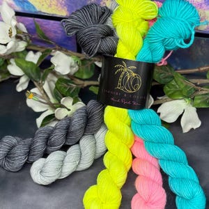 Soda Pop & Swing -  Mini Skein Sock Kit, Doodle Sock Yarn, Fingering, Monster Sock Mini Set, Scrappy Socks, Colorwork, SW Merino/Nylon,