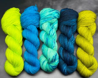 Midnight Reef -  Mini Skein Sock Kit, Doodle Sock Yarn, Fingering, Monster Sock Mini Set, Scrappy Socks, Colorwork, SW Merino/Nylon,