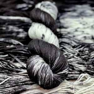 Tuxedo - Black and White Yarn, Grey, Fingering, Sock, DK, Worsted, Aran, Bulky Weights, Hand Dyed, Indie Dyed Merino Wool, Speckled