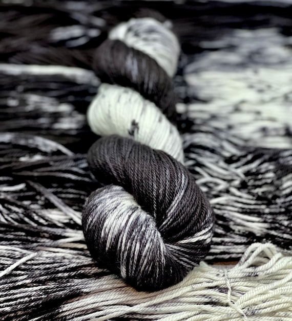 Tuxedo - Black and White Yarn, Grey, Fingering, Sock, DK, Worsted, Aran, Bulky Weights, Hand Dyed, Indie Dyed Merino Wool, Speckled