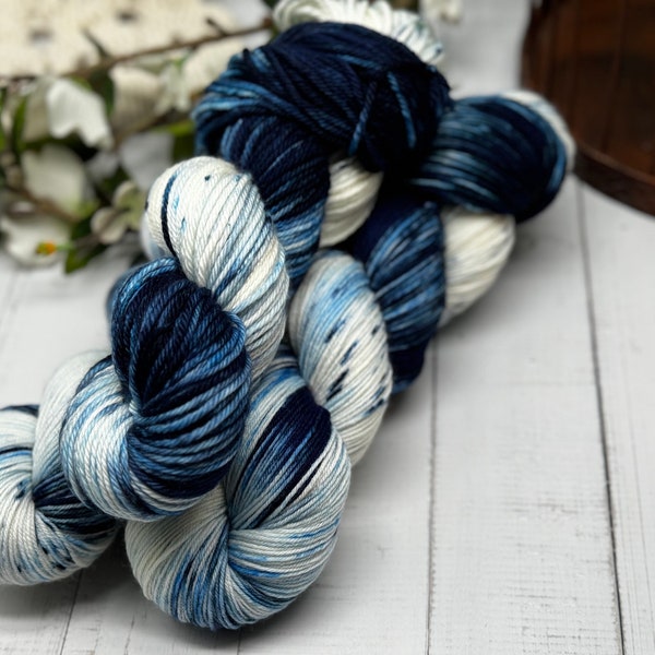 Blue Sapphire - Nature Yarn, Hand Dyed, Fingering Sock Yarn, Hand Painted, Jewel Color Yarn, Blue Yarn, White, MCS, MCN, Merino/Nylon