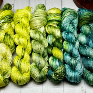 Butterfly Fly Away - Indie Dyer, Hand Dyed, Hand Painted, Green and Teal Yarn, Neon Green, MCS, MCN, Merino/Nylon, Gifts for Her, Knitting