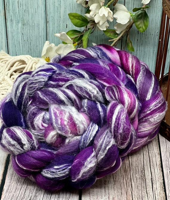 Crystal Cave - Non-Superwash Merino/Bamboo Roving, Fiber for Spinning, Finer for Felting, Hand Dyed Roving