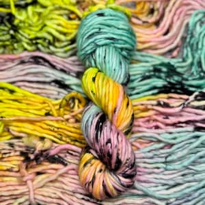 Carnival Row - Neon Blue, Pink, Neon, Black, Rainbow, Merino Nylon Yarn, Superwash Merino Fingering, DK, Worsted, Bulky Hand Dyed