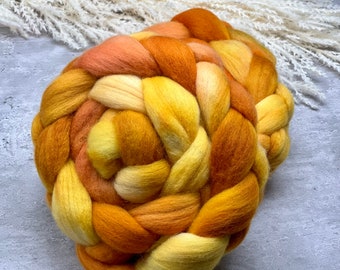 Sunrise, Sunset - Polwarth, Fiber for Spinning, Finer for Felting, Hand Dyed Roving, Yellow, Orange, Gold