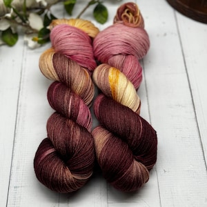 A Rose at Dawn - Autumn Yarn, Hand Dyed, Fingering Sock Yarn, Hand Painted, Harvest Color Yarn, Holiday Yarn, Brown, MCS, MCN, Merino/Nylon