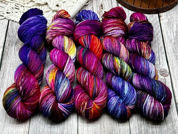 Beside Still Waters - Deep Pink, Purple, Orange, Yellow, Indigo, Superwash Merino Nylon Fingering, DK, Worsted, Bulky, Spring Yarn