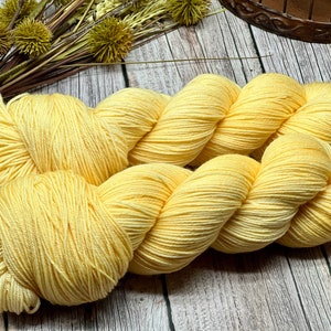 Lemon Buttercream - MCN, Merino, Cashmere, Nylon, Fingering Sock Yarn, Lemon Yellow, Pale Yellow, Solid Yellow, Sweater Quantities Available
