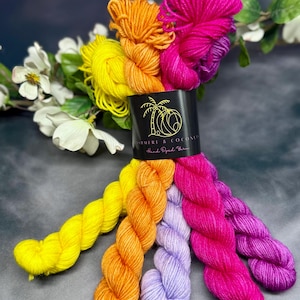 Sunset Mojito -  Mini Skein Sock Kit, Doodle Sock Yarn, Fingering, Monster Sock Mini Set, Scrappy Socks, Colorwork, SW Merino/Nylon,