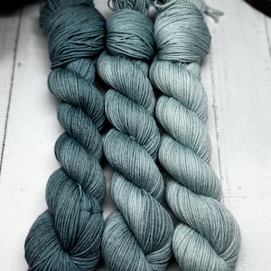 Beach Glass  - Teal Green, Superwash  Merino Nylon Fingering, DK, Worsted, Bulky, Gradient Yarn, Sock Yarn, Solid Color Yarn, 3 Skein Set