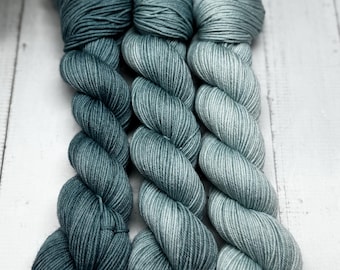 Sea Spray - Teal Green, Superwash  Merino Nylon Fingering, DK, Worsted, Bulky, Gradient Yarn, Sock Yarn, Solid Color Yarn, 3 Skein Set