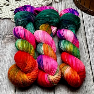 Birds of Paradise - Pink, Orange, Teal, Mint, Hand Dyed, Fingering, DK, Worsted, Bulky, Sock Yarn, Superwash Merino Wool, Indie Dyer