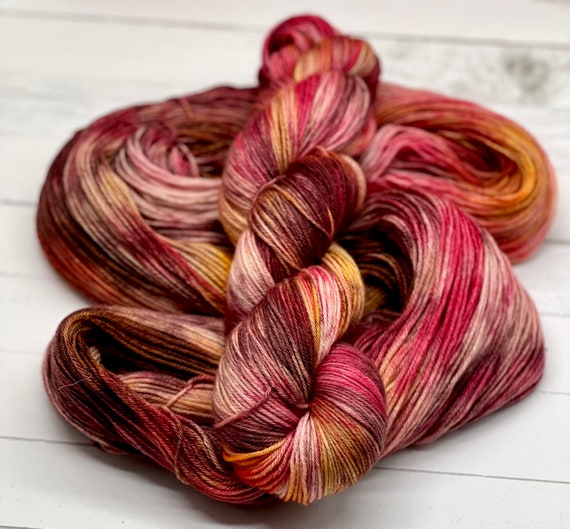 Mulled Cider - Red, Orange, Yellow, Brown, Hand Dyed 75/25 Fingering or DK Sock Yarn, Superwash, Hand Painted Merino Nylon