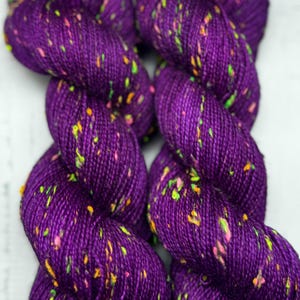 Galactic Grape - Indie Dyer, Hand Dyed, DK Weight, Sock Yarn, Hand Painted, Neon Yarn, Merino/Nylon, Blacklight Reactive, Donegal Tweed