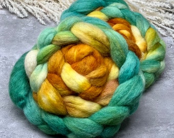 Fools Gold - Hand Dyed Non-Superwash Merino Wool Roving, Hand Dyed Merino Top, Hand Dyed Wool for Spinning, Tour de Fleece