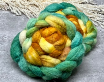 Fools Gold - Blue Faced Leicester Roving, Fiber for Spinning, Finer for Felting, Hand Dyed Roving