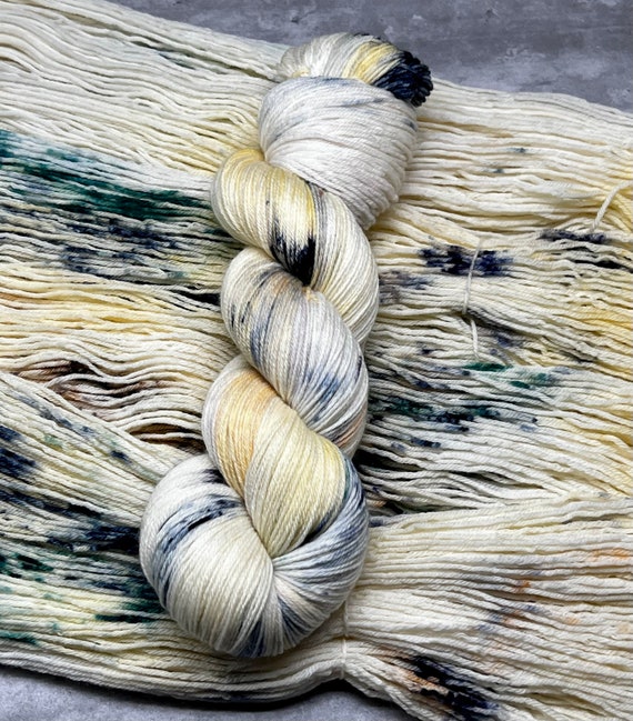 Wandering Flower Bog - Ivory, Yellow, Navy, Blue, Green, Forest Green, Hand Dyed Yarn, Merino Wool, Fingering/Sock, DK, Worsted, Bulky Yarn