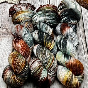 Smokescreen - Brown, Green, Grey, Orange, Brown, Superwash Merino Nylon Fingering, DK, Worsted, Bulky, Spring Yarn