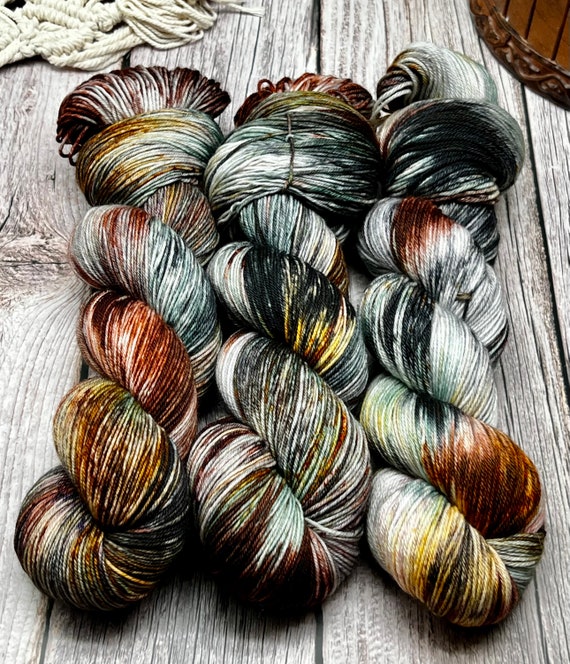 Smokescreen - Brown, Green, Grey, Orange, Brown, Superwash Merino Nylon Fingering, DK, Worsted, Bulky, Spring Yarn