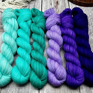 Under the Sea  - Teal Green, Purple, Superwash  Merino Nylon Fingering, DK, Worsted, Bulky, Gradient Yarn, Sock Yarn, Solid Color Yarn