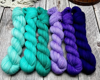 Under the Sea  - Teal Green, Purple, Superwash  Merino Nylon Fingering, DK, Worsted, Bulky, Gradient Yarn, Sock Yarn, Solid Color Yarn