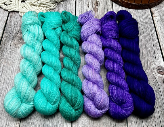 Under the Sea  - Teal Green, Purple, Superwash  Merino Nylon Fingering, DK, Worsted, Bulky, Gradient Yarn, Sock Yarn, Solid Color Yarn