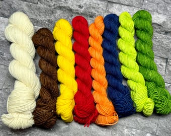 Football Season - Mini Skein Set, Doodle Sock Yarn, Fingering, Monster Sock, Scrappy Socks, Colorwork, Primary Colors, Rainbow, Sockalong