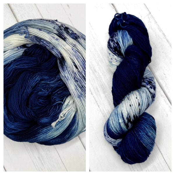 Blue Sapphire- Blue, Dark Blue, Ocean Colors, Hand Dyed 75/25 Fingering Sock Yarn, Superwash, Hand Painted Merino Nylon