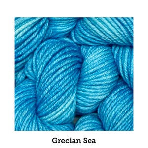 Griekse zee - massief, semi-effen garen, ton-sur-ton, indieverf, handgeverfde vingerzetting, sok, handgeschilderd, MCS, MCN, merino/nylon, kamgaren, aran